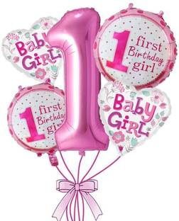 PARTY MIDLINKERZ 1st Girl Birthday Decoration kit Items Set Combo for Birthday Girl