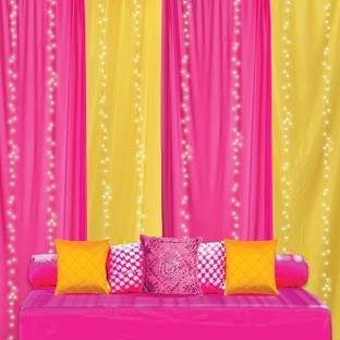 Fun and Flex Pink and Yellow Net Backdrop with Led Light for Haldi/Wedding Wall Decorations