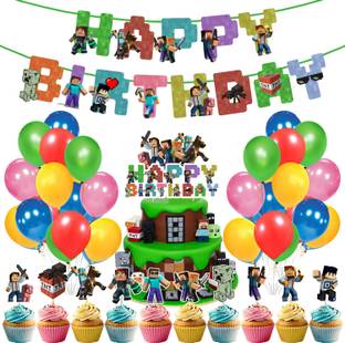 ZYOZI Pixel Style Gamer Birthday for Game Fans,Minecraft Theme Birthday Decorations