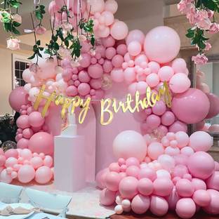 R G ACCESSORIES Pink Golden Balloons, Happy Birthday Banner Decoration Kit Pack Of 40