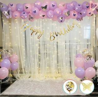 FLIPZONE Birthday Decoration butterfly theme DIY Combo Kit with white net 80 pcs