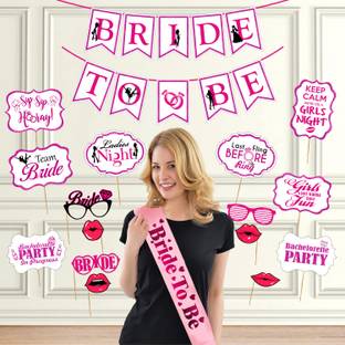 ZYOZI Bachelorette Party Kit | Bride to be Sash | Banner | Photo Booth Props | Bachelorette Party Decorations | Bride to be Gift | Engagement Party (Pack of 17)