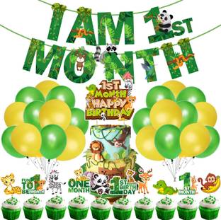 ZYOZI Jungle Theme 1st Month Birthday Decoration for Baby Kids Birthday (Pack of 37)