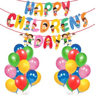 ZYOZI Happy Children Day Banner with Balloons for Children Day Decorations(Pack of 26)