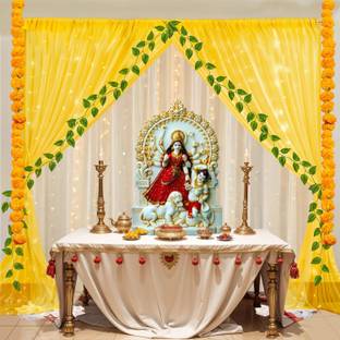 RP Bazaar Puja Decoration Items For Home with Rice Lights, Hangings, Backdrop Cloth