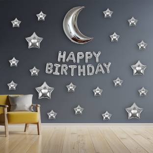 FOOGAA "Moon & Star Balloons, Foil Birthday Decoration - 10 pcs"