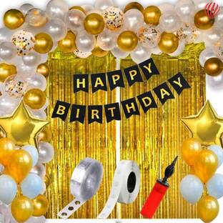 PARTY MIDLINKERZ Solid Golden Birthday Decorations items Kit for Boys, Girls, Adult and Kids Balloon
