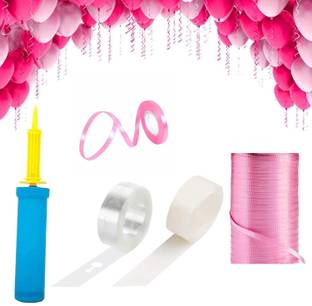 PARTY MIDLINKERZ Balloon Decorating Garland -1Tape Strip,1Glue dot,1Balloon Pump, 8 Pink Ribbon