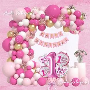 Anita Enterprises Cute 1st Birthday Decoration Items - For Girls