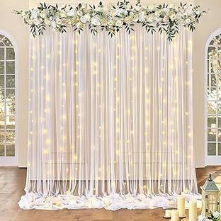Fun and Flex Decoration Tulle White net Curtain Cloth Backdrop and LED Fairy Light