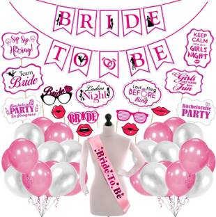ZYOZI Bachelorette Party Decorations - Bridal Shower Decor & Bachelorette Decorations Kit Supplies - Bride to Be Sash, Banner, Photo Booth and Balloon (Pack of 42) (Pink and White)