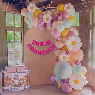 Hemito Pink Banner Pastel Balloons with Flower Clip |Baby Birthday Decoration Combo