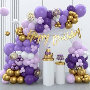 R G ACCESSORIES Purple Silver White Balloons, Happy Birthday Banner Decoration Kit Pack Of 40