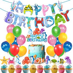ZYOZI Ocean Theme Party Decoration,37Pcs Underwater Animals Sign Party Supplies