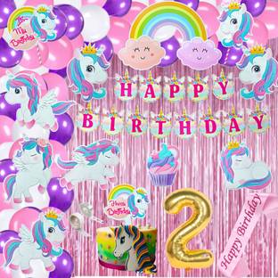 FLICK IN 2nd Birthday Unicorn Theme Decoration for Girls Second Birthday Decorations Kit