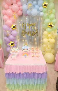 PARTY MIDLINKERZ Solid 1st/First Birthday decoration items Kit White Net Curtain & LED Lights 77 Pcs Balloon