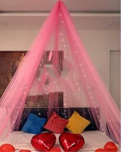 PARTY MIDLINKERZ Solid Pink sheer net Backdrop with LED light for Parties Wedding Decoration Balloon
