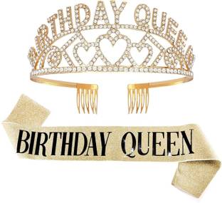 Party Propz Happy Birthday Sash And Crown For Girls - Golden Sashes for Birthday Girl and Birthday Queen Crown for Girl Kids, Birthday Gifts for Girls with Birthday Girl Sash and Crown