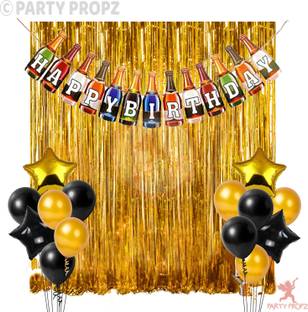 Party Propz 17Pcs Birthday Decoration Combo For Happy Birthday Banner, Golden Foil Curtain, Party Supplies For Husband,Wife,Girlfriend/Birthday Decoration Kit/30Th Birthday/40Th birthday/50Th Birthday