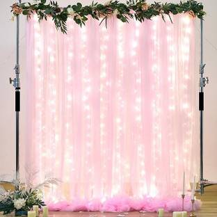 PARTY MIDLINKERZ Solid Hot Pink net Curtain Cloth Backdrop with Led Light for Wall Decorations Balloon