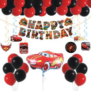 Rozi Decoration Car Theme Happy Birthday Decoration Items with Hanging Swirls Decor