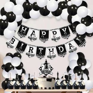ZYOZI Black & White Chess Birthday Party Decorations Items for Kids (Pack of 37)