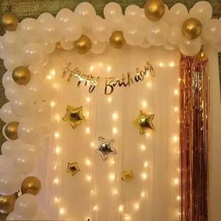 SKYWINS Gold and White Balloon decoration kit with white net and led light & Free Pump
