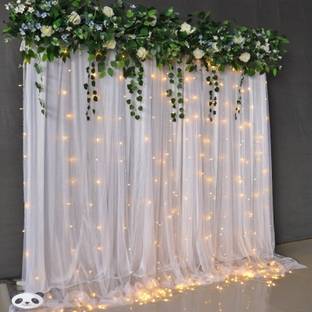 Fun and Flex Champagne Wedding Backdrop curtains with Led light and Leaf for Wall Decorations