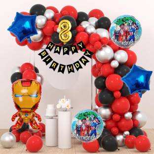 Aoes Iron-Man 8th Birthday Balloon Decoration | Red Black Silver Balloon Garland Kit