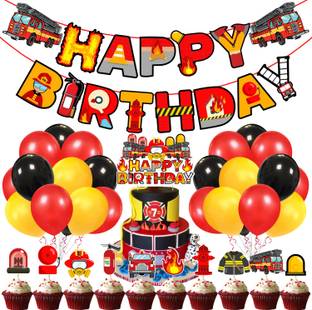 ZYOZI 37 Pcs Fireman Combo, Firefighter Theme Decoration,Fire Truck Birthday Supplies