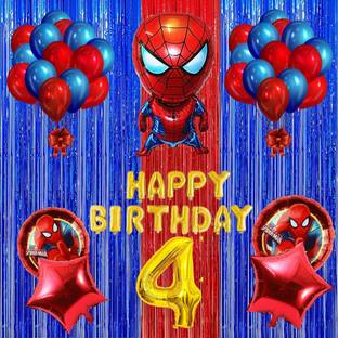 Inispire2Fashion Solid Adorable 4th Birthday & Spiderman Theme Birthday Decoration Combo Kit for Kids Balloon