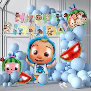 PopTheParty Cocomelon Theme Birthday Decorations Banner Cutouts Cocomelon Foil Balloon Set