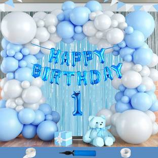 Choice Corner First Birthday Decoration Kit Blue & White Birthday Decoration Balloons Combo