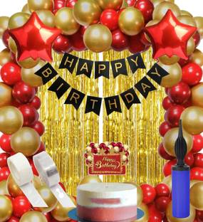 R G ACCESSORIES Golden Red Balloons Happy Birthday Decoration Kit
