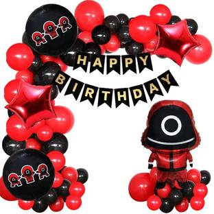 PopTheParty Happy Birthday Black & Red Squid Game Theme Party Decorations Foil