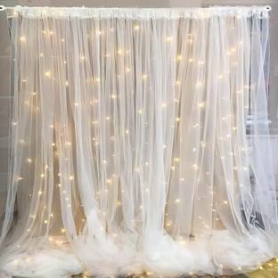 FOOGAA White Tulle Net Curtain Backdrop & LED Fairy Lights Combo - 6 Items