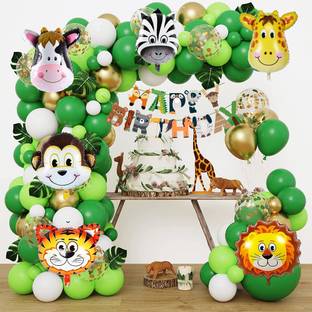 ANILOONS Jungle Theme Birthday Decoration Kit With Animal Character Printed Banner