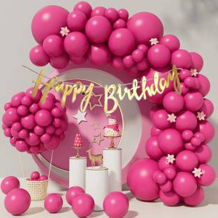 R G ACCESSORIES Barbie Pink Balloons, Happy Birthday Banner Decoration Arch Kit Pack Of 100