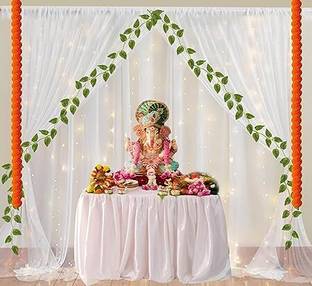 PARTY MIDLINKERZ Pooja Decoration Items with 6 Meter White Net Curtain and 9 Meter Led Light