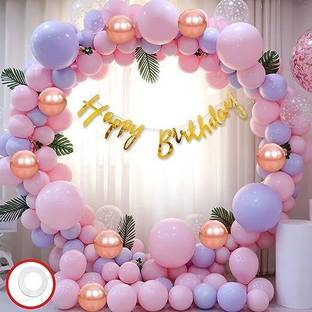 PARTY MIDLINKERZ Girl Pastel Happy Birthday Balloons Decoration Kit 41 Pcs with Net Combo Pack