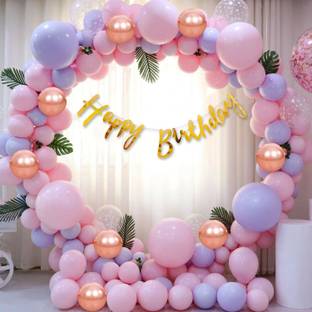 SOI Pink Birthday Decoration Items Combo Set For Girls Kids- Happy Birthday Bunting