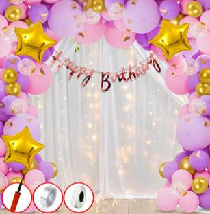 1iAM Birthday decoration/Purple theme birthday decoration combo with cabana net,light