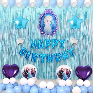 1iAM Elsa/Frozen theme birthday decoration combo with White-Blue balloon,HBD balloon