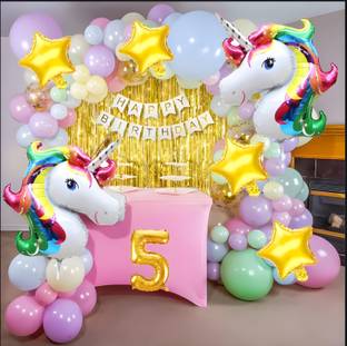 groovy dudz 5th Unicorn Theme Birthday Decoration Combo Kit for Girls (Set of 67)