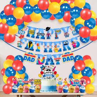 ZYOZI Happy Fathers Day Banner with Balloons,Cake Topper,Cupcake Topper