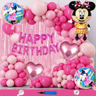 Crazykart Minnie Mouse Theme Birthday Decoration Kit For Girls Party Balloon Items Combo