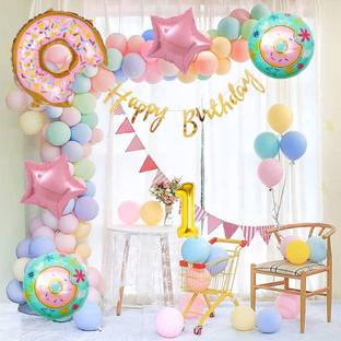 1iAM Donut theme First Birthday decorating kits with Multi color balloons and banner