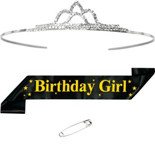 Unique Creations Birthday Girl Black Sash & Diamond Studded Crown/Tiara For Girls & Womens