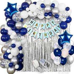PARTY MIDLINKERZ Solid Blue Theme Birthday Decoration Items Set Kit Combo for Boys, Husband, Kids Balloon