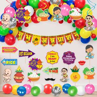 ZYOZI Annaprashan Swirls Hanging with Annaprashan Banner and Balloon,Photo Booth Props